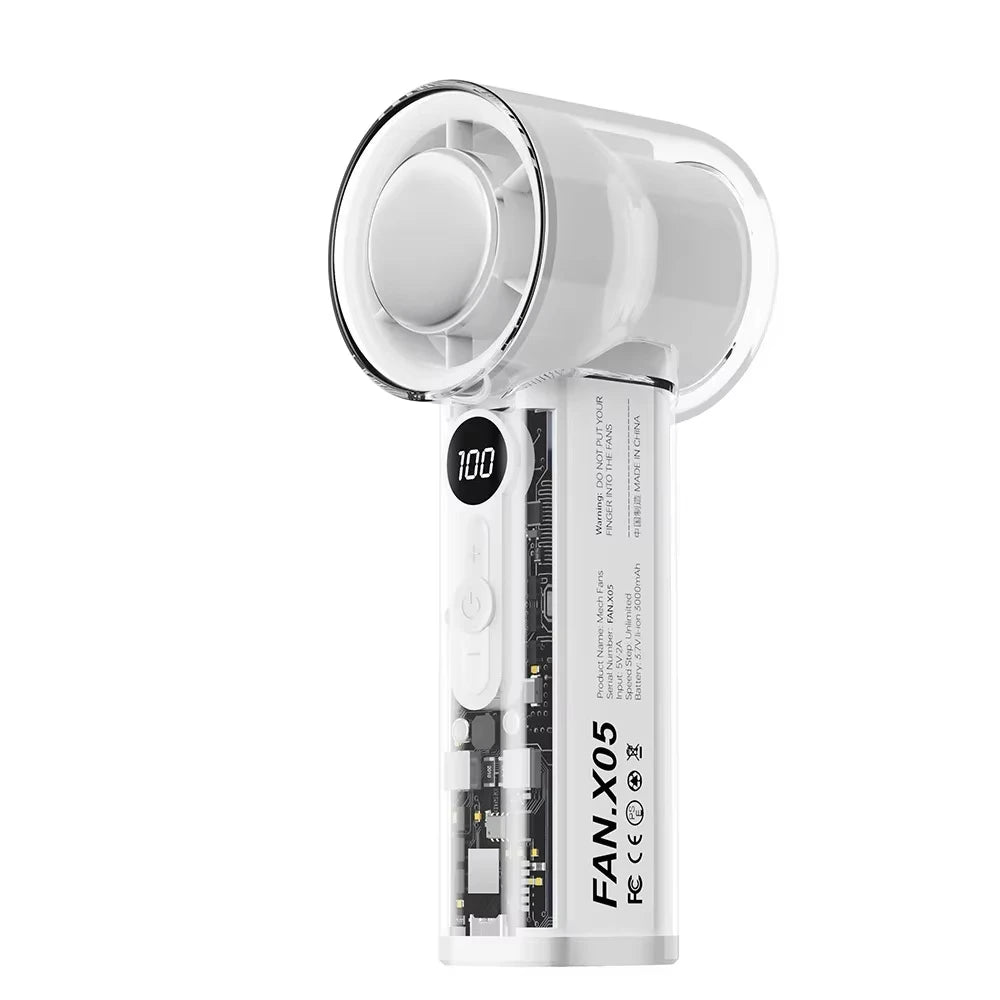 High Speed Cooling Fan USB Charging Portable Turbo Handheld Fan Ice Compress Transparent Mecha Mini Fan