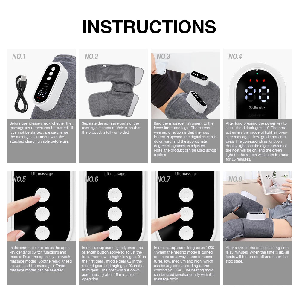Electric Leg Massager Thigh Calf Air Compression Massager 3 Modes 360° All-Round Wrap Massage Leg Muscle Improve Calf Edema