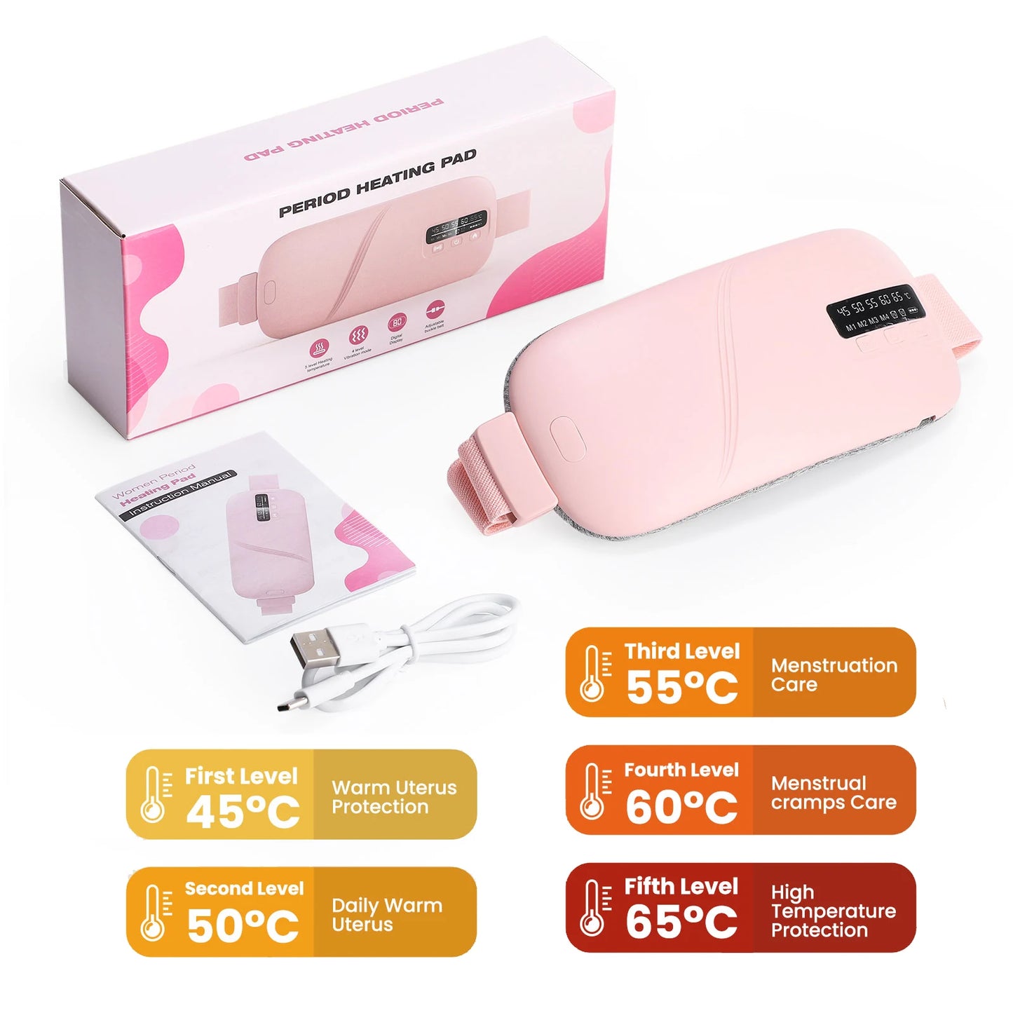 Electric Heating Pad Menstrual Cramp Massager Belt Women Period Care Hot Compress Device Vibration Abdominal Ulter Warmer Belt