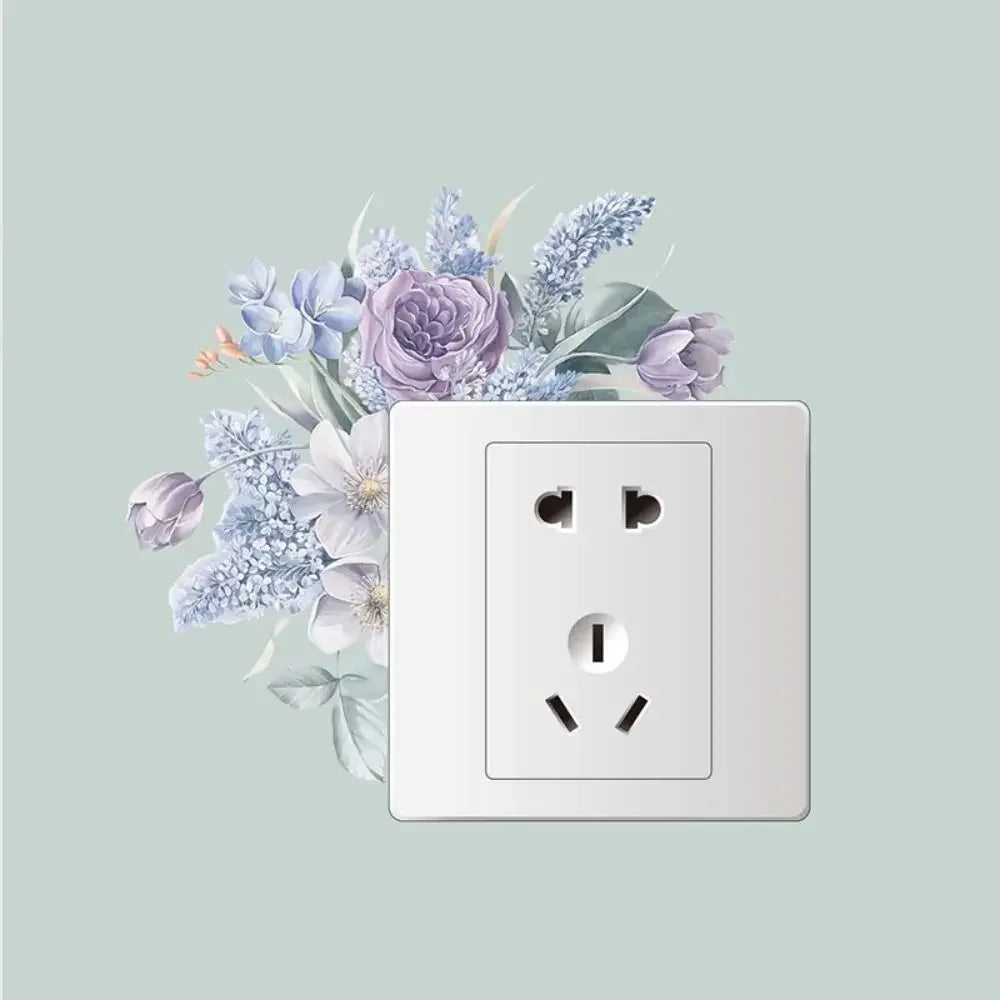 Creative Rose Daisy Peony Flowers Leaves Green Plant Wall Switch Stickers PVC Light Plugs Switches Plant Decals Home Decor Gifts