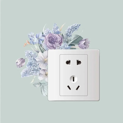 Creative Rose Daisy Peony Flowers Leaves Green Plant Wall Switch Stickers PVC Light Plugs Switches Plant Decals Home Decor Gifts