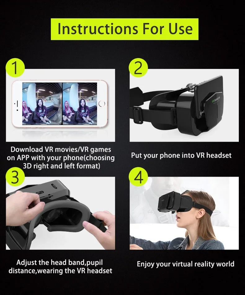 VR Glasses 3D Viar Phone Virtual Reality Headset Helmet Devices Smart Lenses Goggles For Smartphones Cell Hedset Mobile Game Set