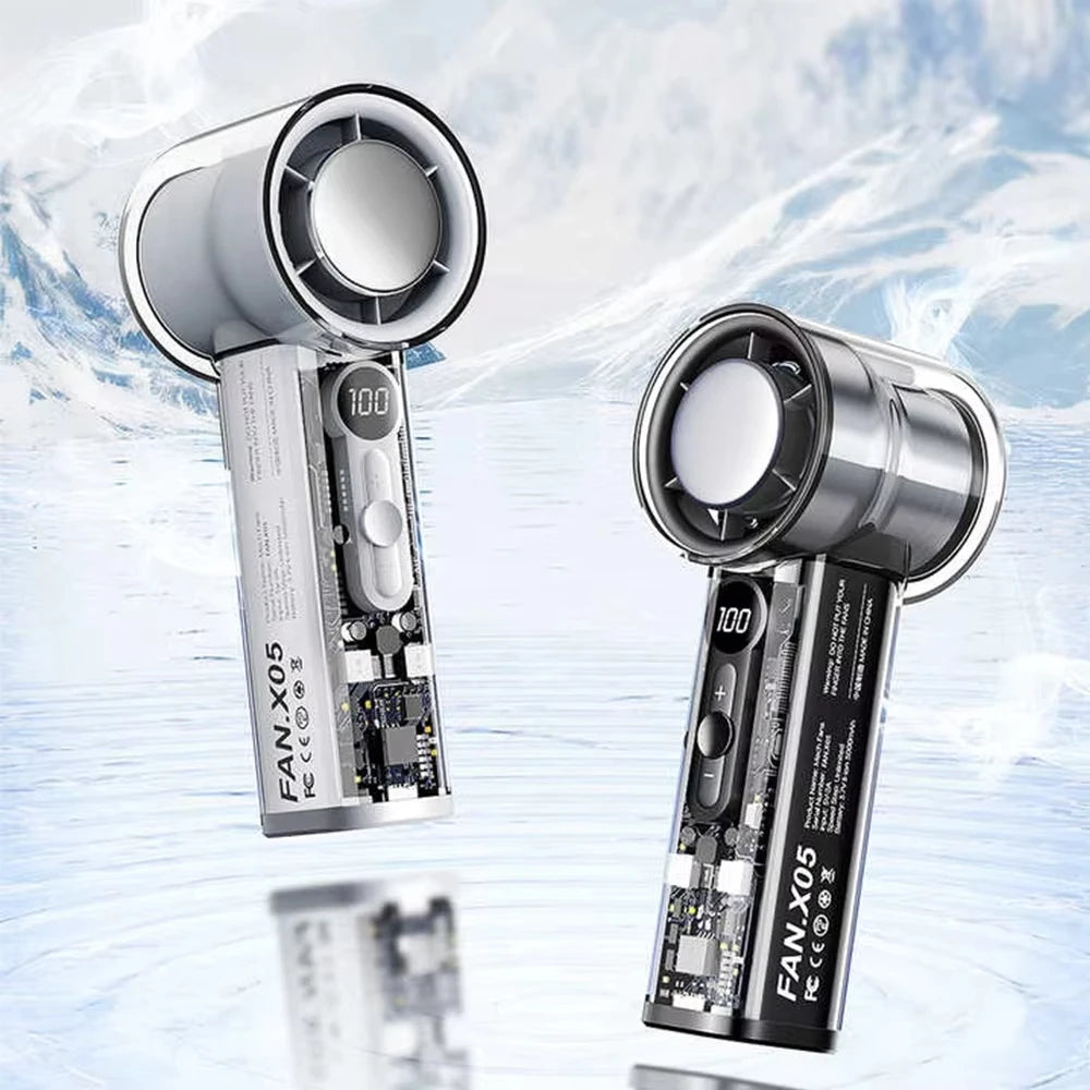 High Speed Cooling Fan USB Charging Portable Turbo Handheld Fan Ice Compress Transparent Mecha Mini Fan