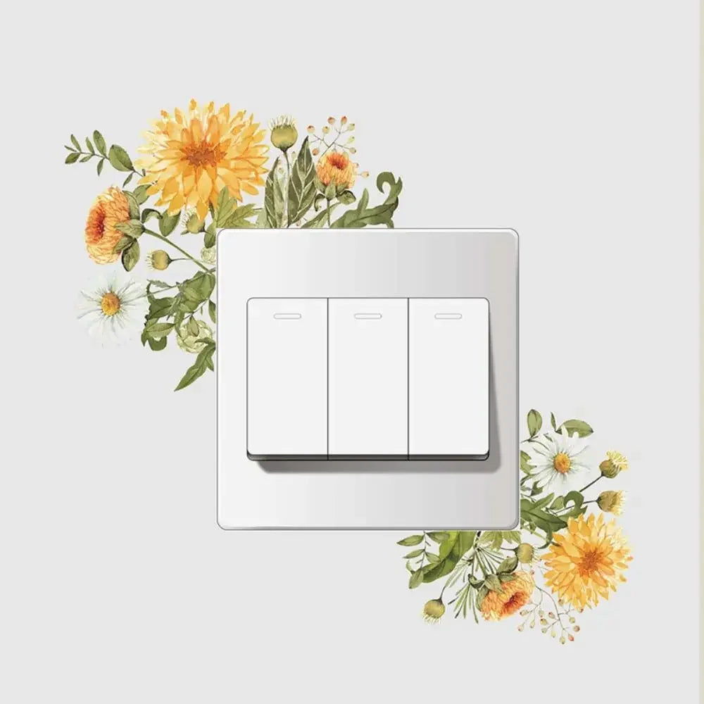 Creative Rose Daisy Peony Flowers Leaves Green Plant Wall Switch Stickers PVC Light Plugs Switches Plant Decals Home Decor Gifts