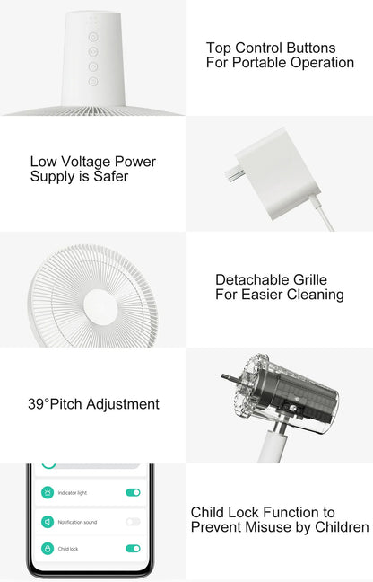 MIJIA Smart DC Inverter Floor Fan 1X Upgrade With 7-Blade,140° Wide-Angle Airflow,Low 25.6dB Noise Fan,Power Bank Support