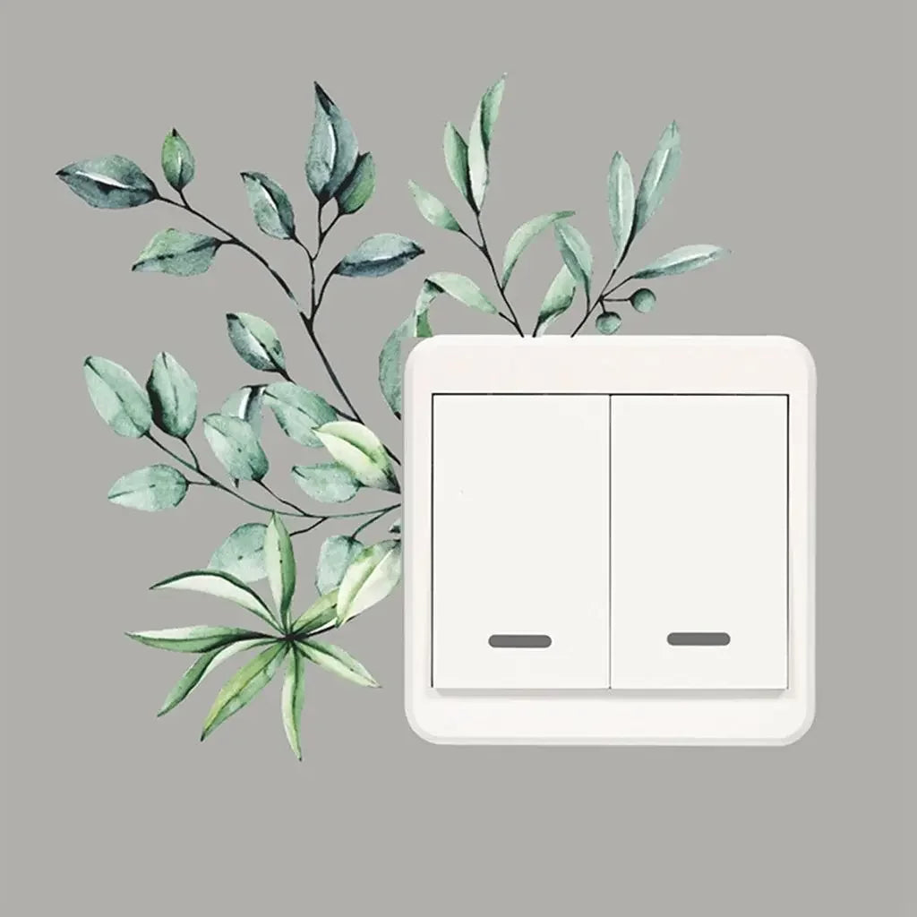 Creative Rose Daisy Peony Flowers Leaves Green Plant Wall Switch Stickers PVC Light Plugs Switches Plant Decals Home Decor Gifts