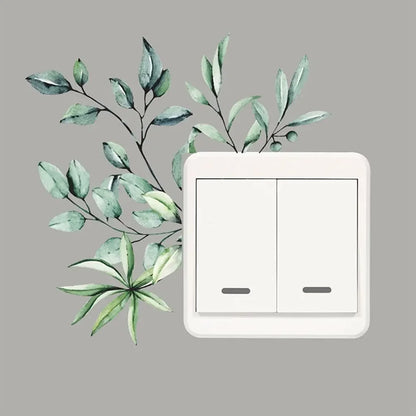 Creative Rose Daisy Peony Flowers Leaves Green Plant Wall Switch Stickers PVC Light Plugs Switches Plant Decals Home Decor Gifts