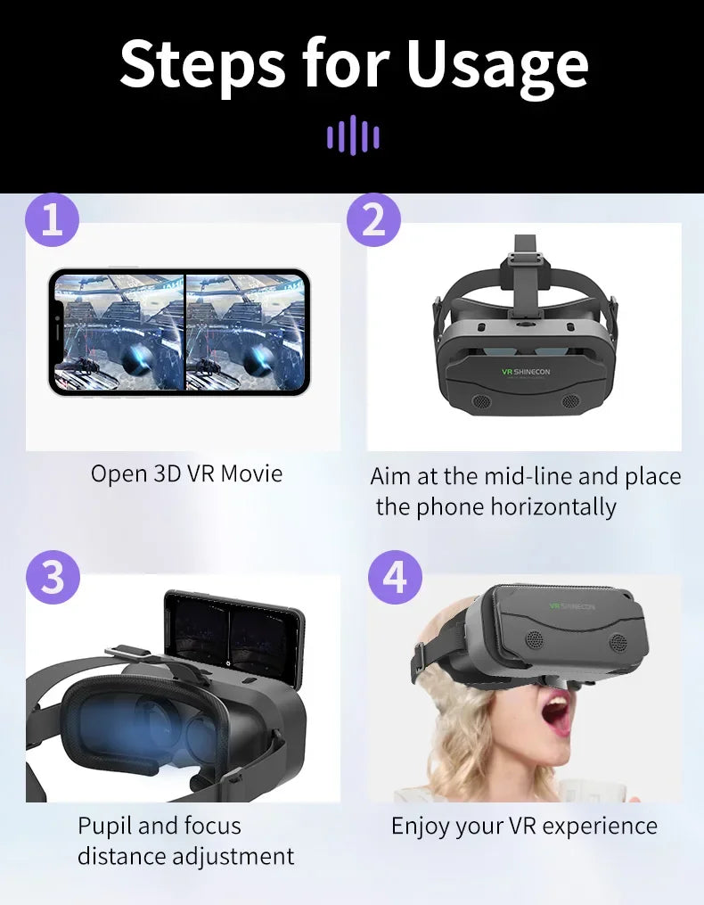 VR Glasses 3D Viar Phone Virtual Reality Headset Helmet Devices Smart Lenses Goggles For Smartphones Cell Hedset Mobile Game Set