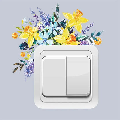 Creative Rose Daisy Peony Flowers Leaves Green Plant Wall Switch Stickers PVC Light Plugs Switches Plant Decals Home Decor Gifts