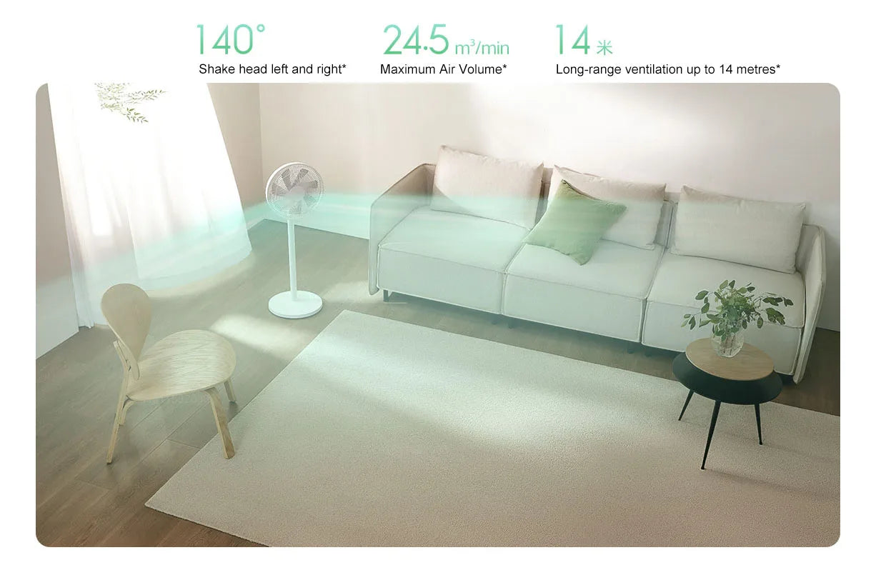 MIJIA Smart DC Inverter Floor Fan 1X Upgrade With 7-Blade,140° Wide-Angle Airflow,Low 25.6dB Noise Fan,Power Bank Support